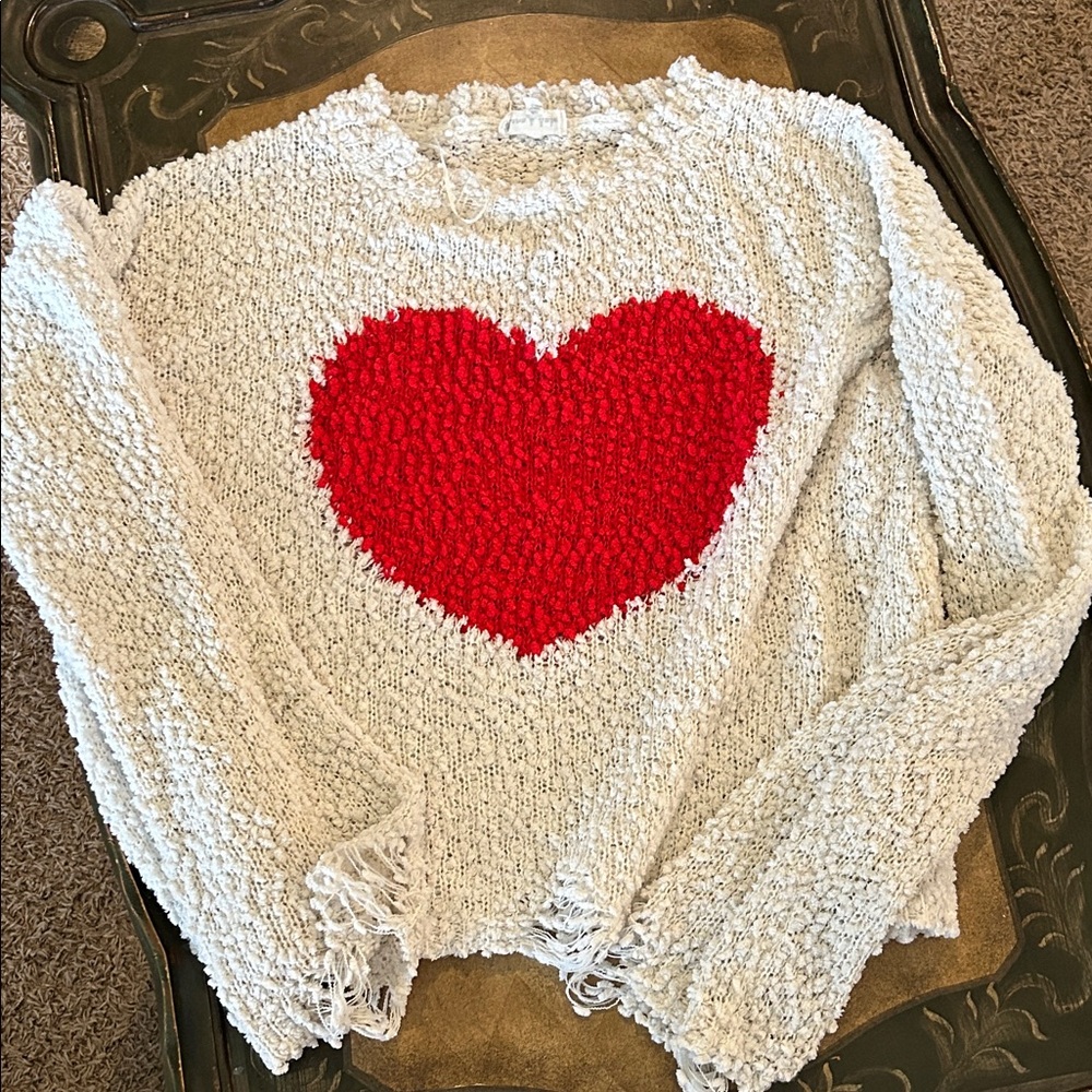 Cozy Heart Sweater - Red and Cream